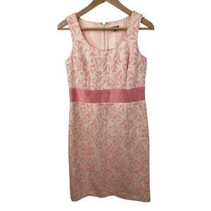 *New Ann Taylor Petites Sheath Dress Womens 6P Pink Sleeveless Print Bow Career